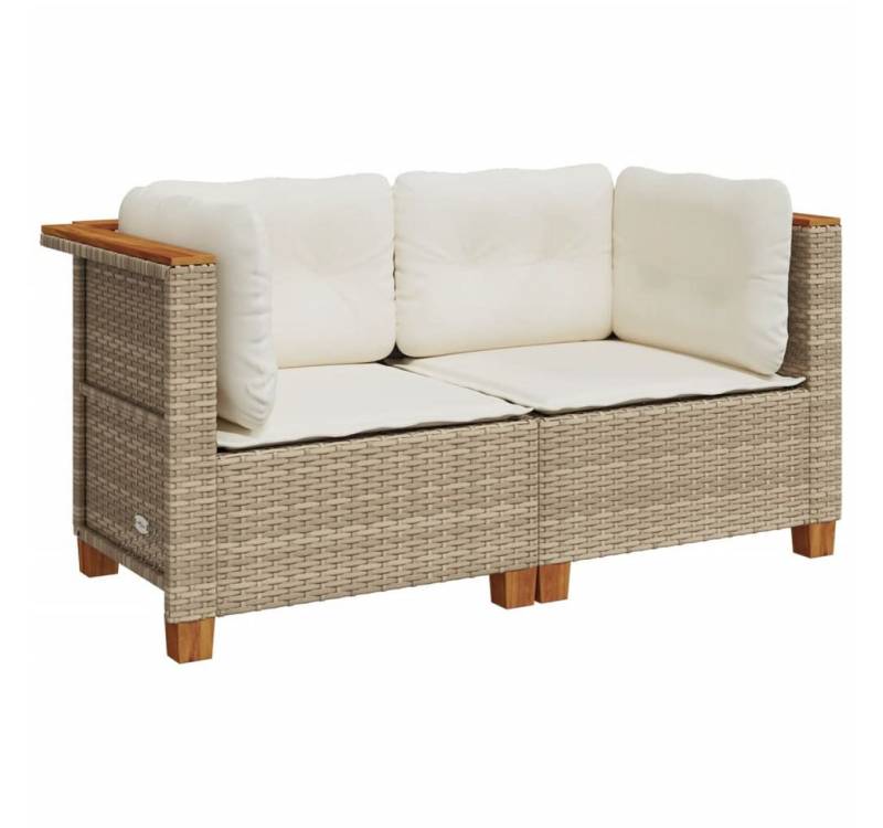 vidaXL Loungesofa Garten-Ecksofas mit Kissen 2 Stk. Beige Poly Rattan, 2 Teile von vidaXL