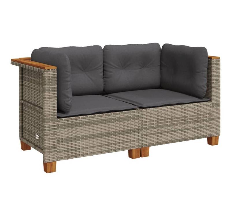 vidaXL Loungesofa Garten-Ecksofas mit Kissen 2 Stk. Grau Poly Rattan, 2 Teile von vidaXL