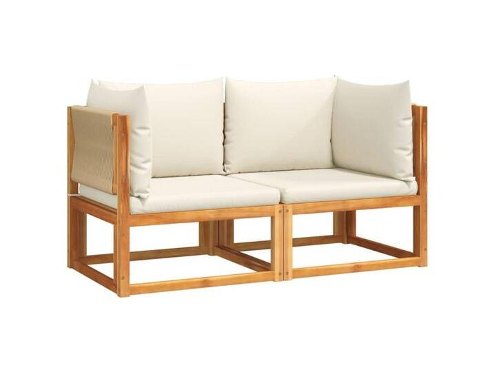 vidaXL Loungesofa Gartensofas-Ecke mit Kissen 2 Stk. Holz & Seil, 1 Teile, 2-Sitzer, Creme von vidaXL