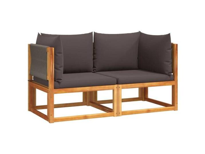 vidaXL Loungesofa Gartensofas-Ecke mit Kissen 2 Stk. Holz & Seil, 1 Teile, grau, 2-Sitzer, Grau von vidaXL