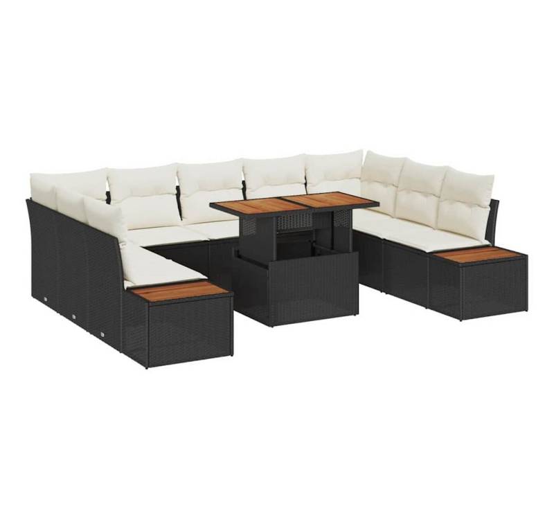 vidaXL Loungesofa Garten Essgruppe 10 pcs Schwarz und Beige 100 x 55 x 73 cm, 10 Teile von vidaXL