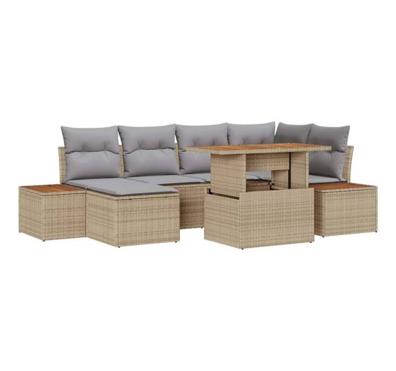 vidaXL Loungesofa Garten Essgruppe mit Kissen 7 pcs Beige und Grau, 7 Teile von vidaXL