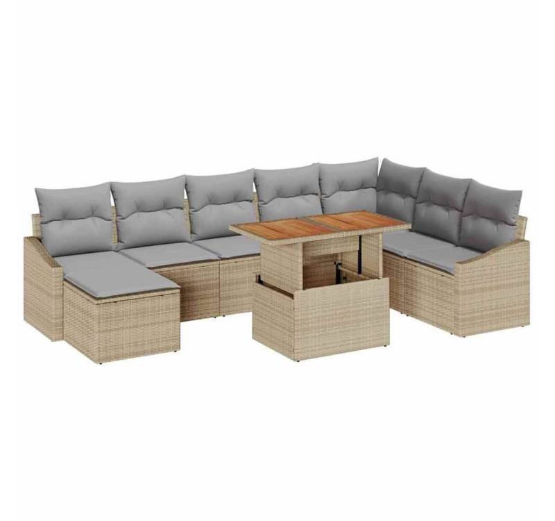 vidaXL Loungesofa Garten Essgruppe mit Kissen 9 pcs Beige und Grau, 9 Teile von vidaXL
