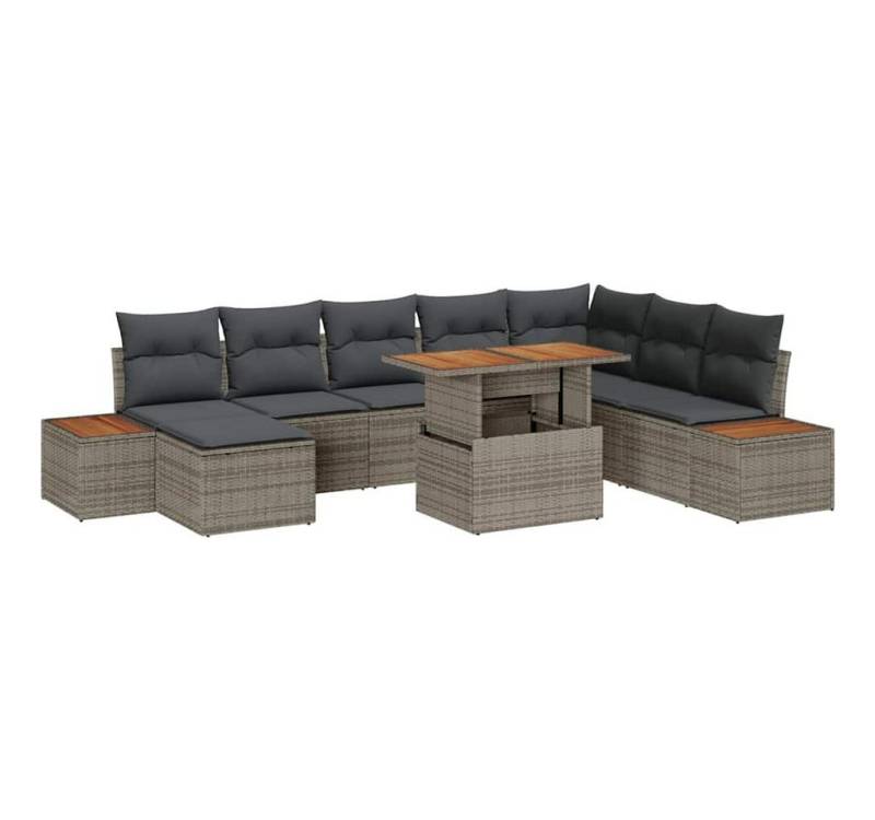 vidaXL Loungesofa Garten Essgruppe mit Kissen 9 pcs Grau und Braun, 9 Teile von vidaXL