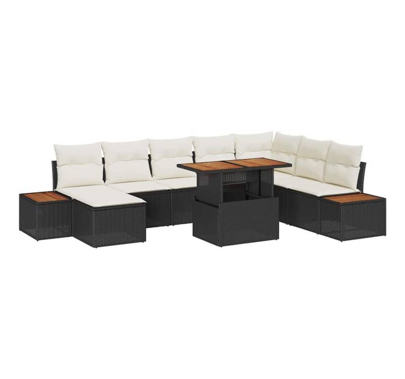 vidaXL Loungesofa Garten Essgruppe mit Kissen 9 pcs Schwarz und Beige, 9 Teile von vidaXL