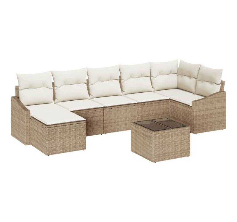vidaXL Loungesofa Garten Essgruppe mit Kissen mit Speicher 8 pcs Beige und Creme, 8 Teile von vidaXL