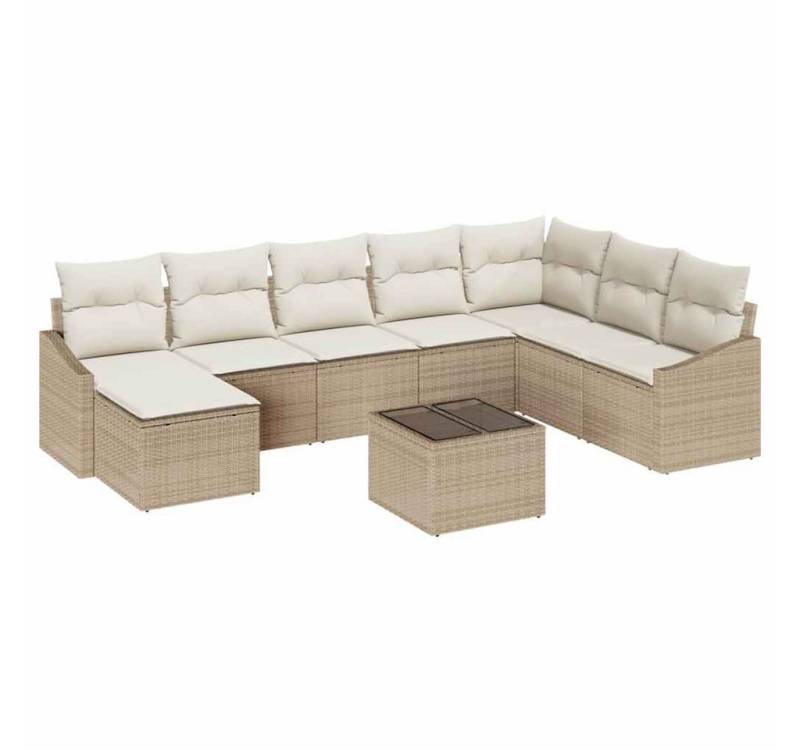 vidaXL Loungesofa Garten Essgruppe mit Kissen mit Speicher 9 pcs Beige und Creme, 9 Teile von vidaXL