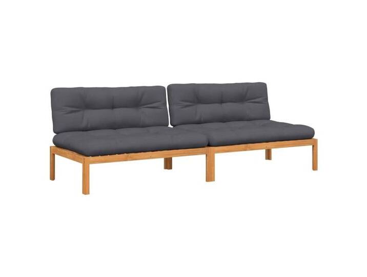 vidaXL Loungesofa Garten-Mittelsofas aus Paletten mit Kissen 2 Stk. nholz, 1 Teile, braun, Middle sofa (2 pcs), Anthrazit Braun von vidaXL