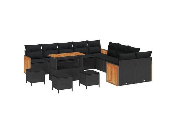 vidaXL Loungesofa Garten-Sofa-Set 14 pcs Schwarz 110 x 55 x 71 cm Poly-Rattan, 14 Teile, schwarz, Schwarz von vidaXL