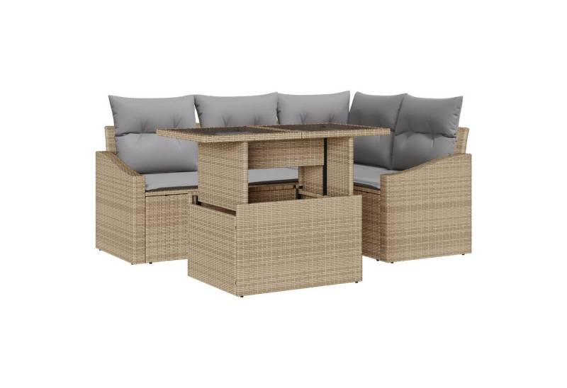 vidaXL Loungesofa 5-tlg. Garten-Sofagarnitur mit Kissen Beige Poly Rattan, 5 Teile von vidaXL
