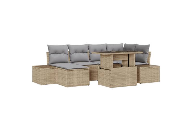 vidaXL Loungesofa 7-tlg. Garten-Sofagarnitur mit Kissen Beige Poly Rattan, 7 Teile von vidaXL