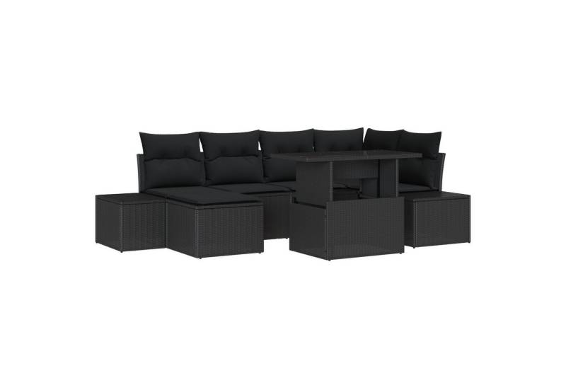 vidaXL Loungesofa 7-tlg. Garten-Sofagarnitur mit Kissen Schwarz Poly Rattan, 7 Teile von vidaXL