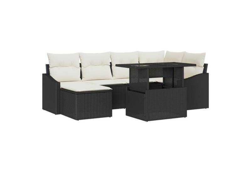 vidaXL Loungesofa 7-tlg. Garten-Sofagarnitur mit Kissen Schwarz Poly Rattan, 7 Teile von vidaXL
