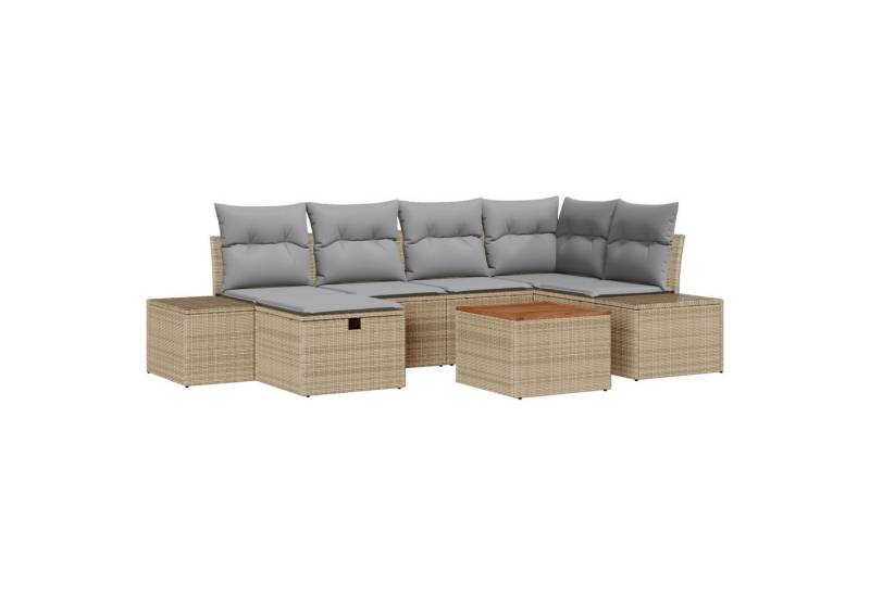vidaXL Loungesofa 7-tlg. Garten-Sofagarnitur mit Kissen Beige Poly Rattan, 7 Teile von vidaXL
