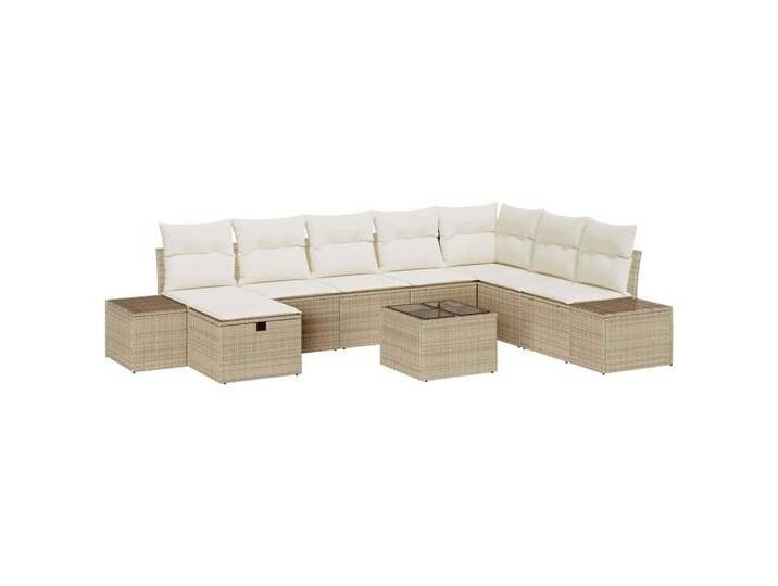 vidaXL Loungesofa Garten-Sofa-Set 9 pcs Beige 55 x 62 x 69 cm Poly Rattan, 9 Teile, beige, Beige/ Cremeweiß von vidaXL