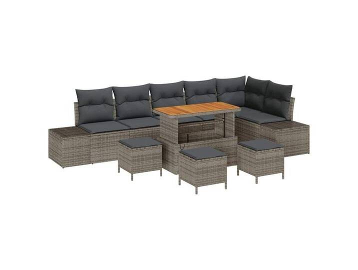 vidaXL Loungesofa Garten-Sofa-Set 9 pcs Hellgrau, Dunkelgrau 110 x 55 x 71 cm, 9 Teile, grau, Grau/ 110 cm Tischlänge von vidaXL