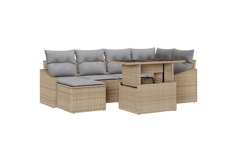 vidaXL Loungesofa 7-tlg. Garten-Sofagarnitur mit Kissen Beige Poly Rattan, 7 Teile von vidaXL