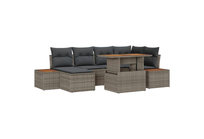 vidaXL Loungesofa 7-tlg. Garten-Essgruppe mit Kissen Grau Poly Rattan, 7 Teile von vidaXL