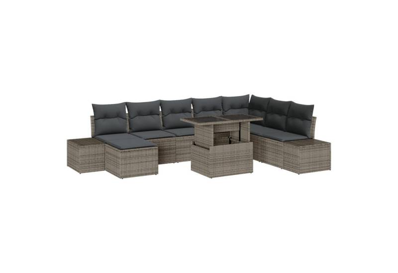 vidaXL Loungesofa 9-tlg. Garten-Sofagarnitur mit Kissen Grau Poly Rattan, 9 Teile von vidaXL