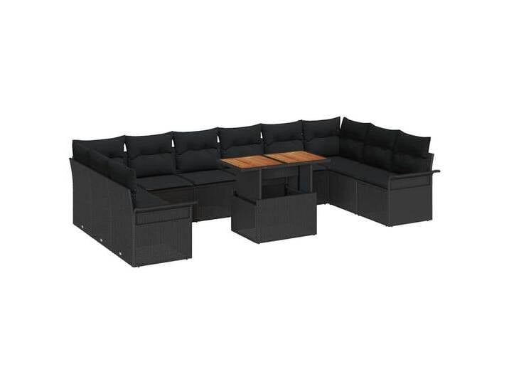 vidaXL Loungesofa Garten-Sofa-Set mit Kissen 11 pcs Schwarz, 11 Teile, schwarz, Schwarz von vidaXL