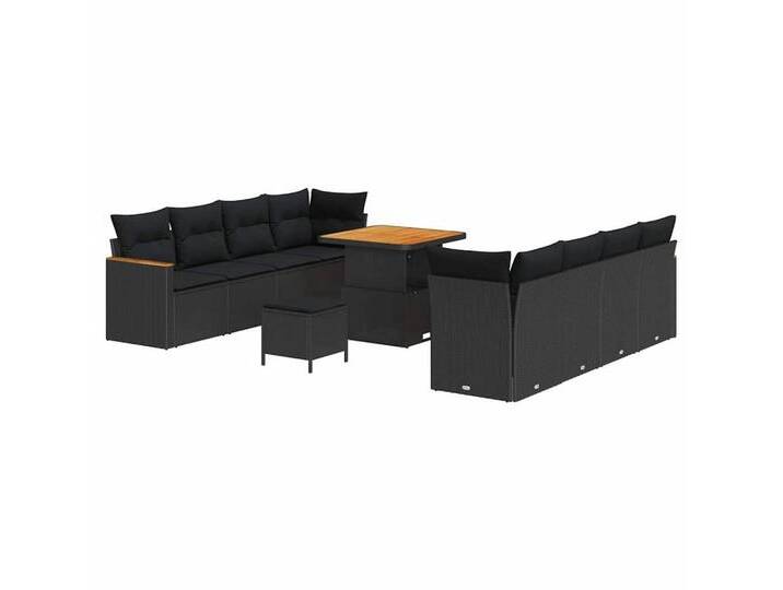 vidaXL Loungesofa Garten-Sofa-Set mit Kissen 11 pcs Schwarz Poly Rattan, 11 Teile, schwarz, Schwarz/ 80 cm Tischlänge von vidaXL