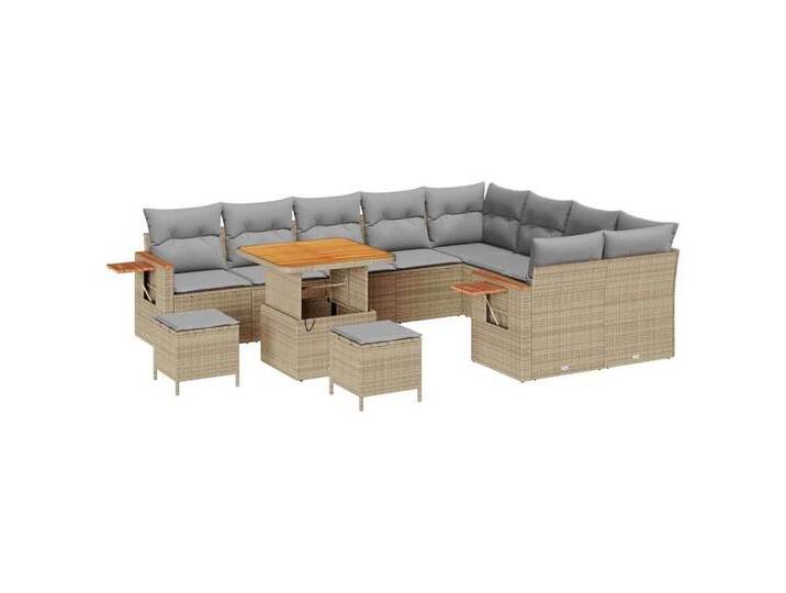 vidaXL Loungesofa Garten-Sofa-Set mit Kissen 12 pcs Beige Poly Rattan, 12 Teile, beige grau, Beige und Hellgrau/ 80 cm Tischlänge von vidaXL