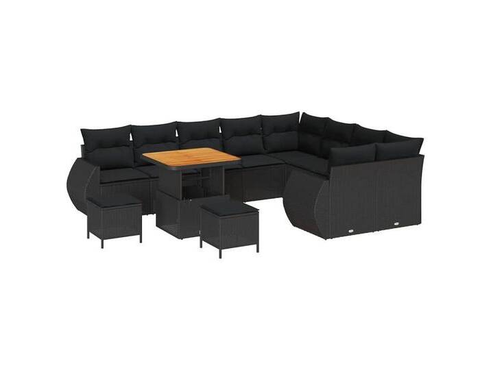 vidaXL Loungesofa Garten-Sofa-Set mit Kissen 12 pcs Schwarz 80 x 80 x 71 cm, 12 Teile, schwarz, Schwarz/ 80 cm Tischlänge von vidaXL