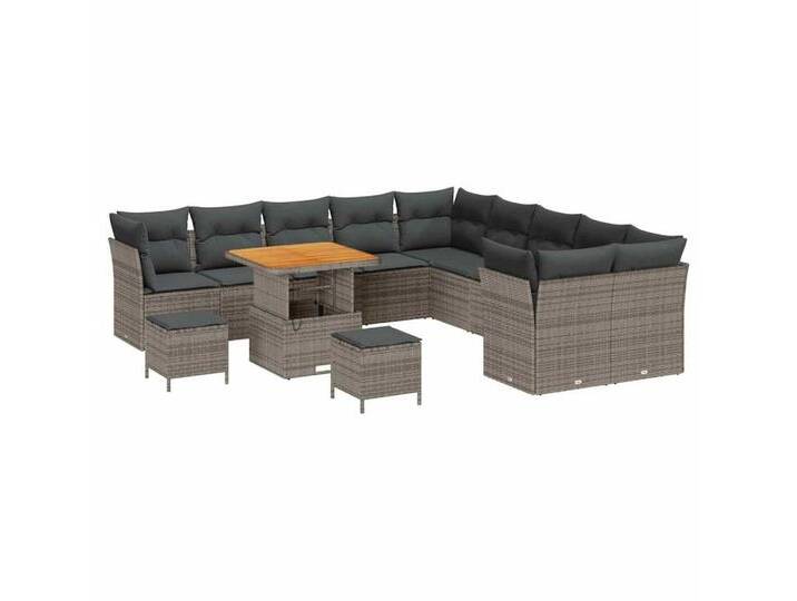 vidaXL Loungesofa Garten-Sofa-Set mit Kissen 13 pcs Grau 80 x 80 x 71 cm, 13 Teile, grau, Grau/ 80 cm Tischlänge von vidaXL
