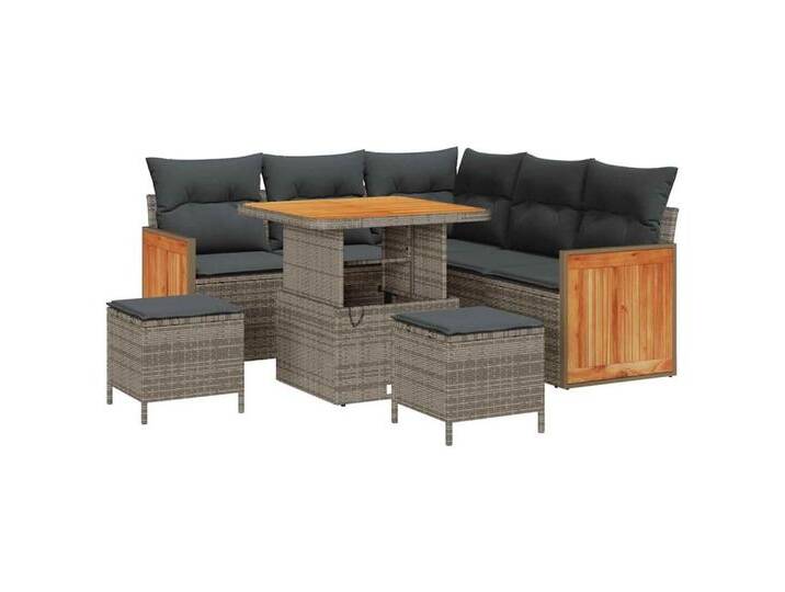 vidaXL Loungesofa Garten-Sofa-Set mit Kissen 8 pcs Grau 80 x 80 x 71 cm, 8 Teile, grau, Grau/ 80 cm Tischlänge von vidaXL
