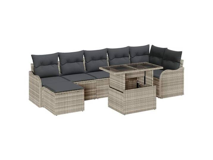 vidaXL Loungesofa Garten-Sofa-Set mit Kissen 8 pcs Hellgrau Poly Rattan, 8 Teile, grau, Hellgrau von vidaXL