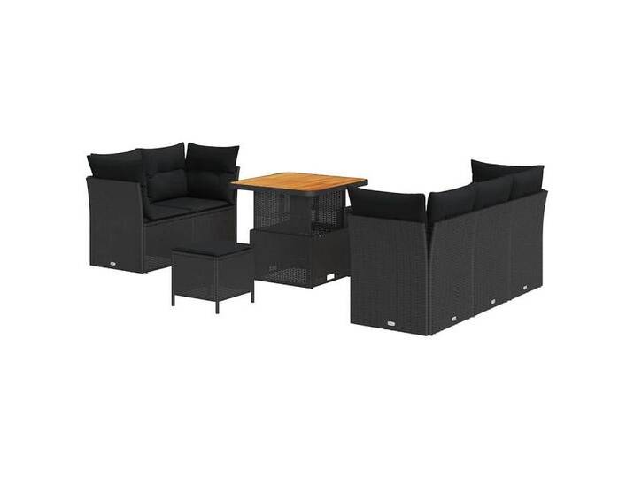 vidaXL Loungesofa Garten-Sofa-Set mit Kissen 8 pcs Schwarz 80 x 80 x 71 cm, 8 Teile, schwarz, Schwarz/ 80 cm Tischlänge von vidaXL