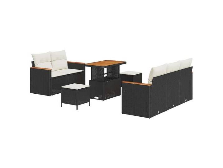 vidaXL Loungesofa Garten-Sofa-Set mit Kissen 8 pcs Schwarz Poly Rattan, 8 Teile, schwarz, Schwarz und Creme von vidaXL