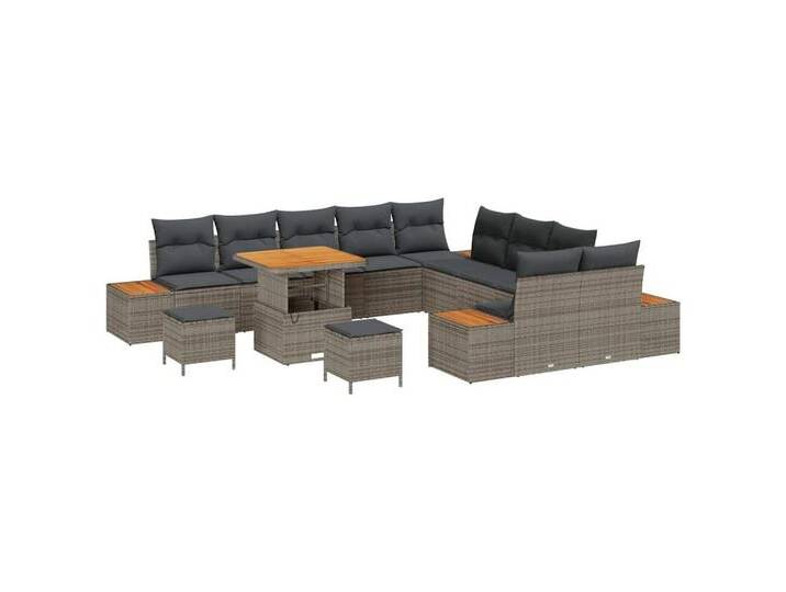 vidaXL Loungesofa Garten-Sofa-Set mit Kissen mit Speicher 13 pcs Grau Poly Rattan, 13 Teile, grau, Grau/ 80 cm Tischlänge von vidaXL