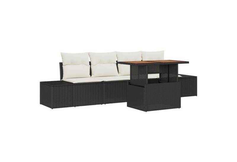 vidaXL Loungesofa 5-tlg. Garten-Essgruppe mit Kissen Schwarz Poly Rattan, 5 Teile von vidaXL