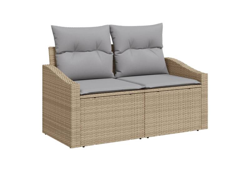 vidaXL Loungesofa Gartensofa 2-Sitzer mit Stauraum und Kissen Beige Poly Rattan, 1 Teile von vidaXL