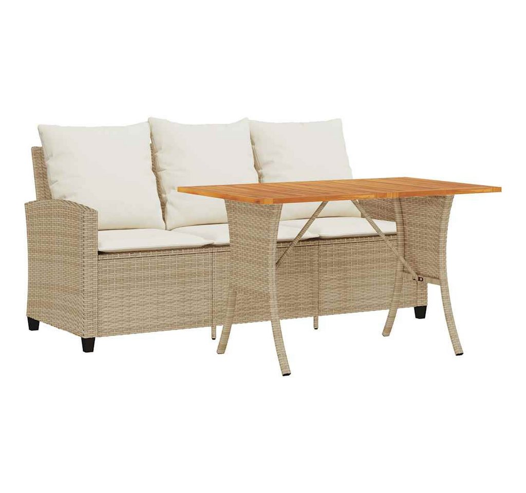 vidaXL Loungesofa Gartensofa 3-Sitzer mit Kissen & Tisch Beige Poly Rattan, 1 Teile von vidaXL