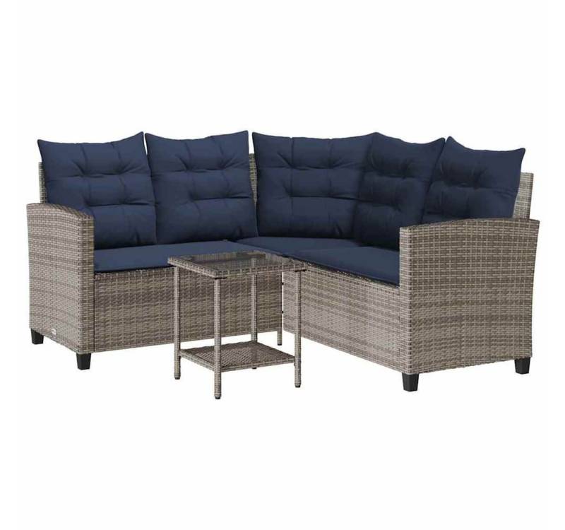 vidaXL Loungesofa Gartensofa in L-Form mit Tisch und Kissen Grau Poly Rattan, 1 Teile von vidaXL