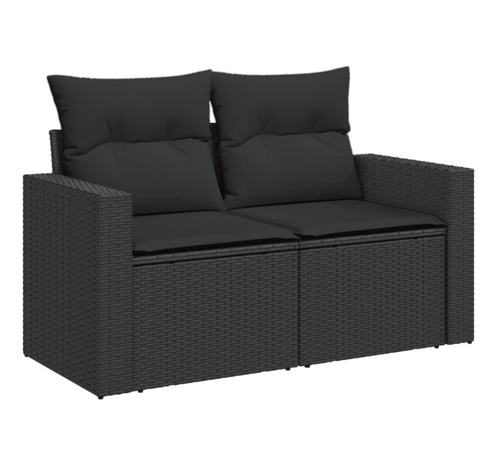 vidaXL Loungesofa Gartensofa mit Kissen 2-Sitzer Schwarz Poly Rattan, 1 Teile von vidaXL
