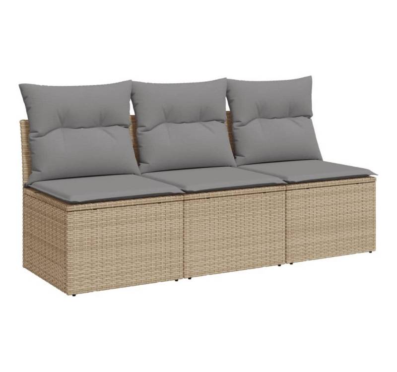 vidaXL Loungesofa Gartensofa mit Kissen 3-Sitzer Beige Poly Rattan, 1 Teile von vidaXL