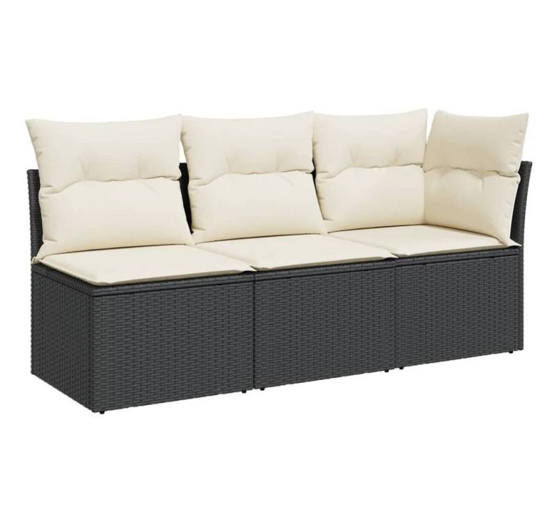 vidaXL Loungesofa Gartensofa mit Kissen 3-Sitzer Schwarz Poly Rattan, 1 Teile von vidaXL