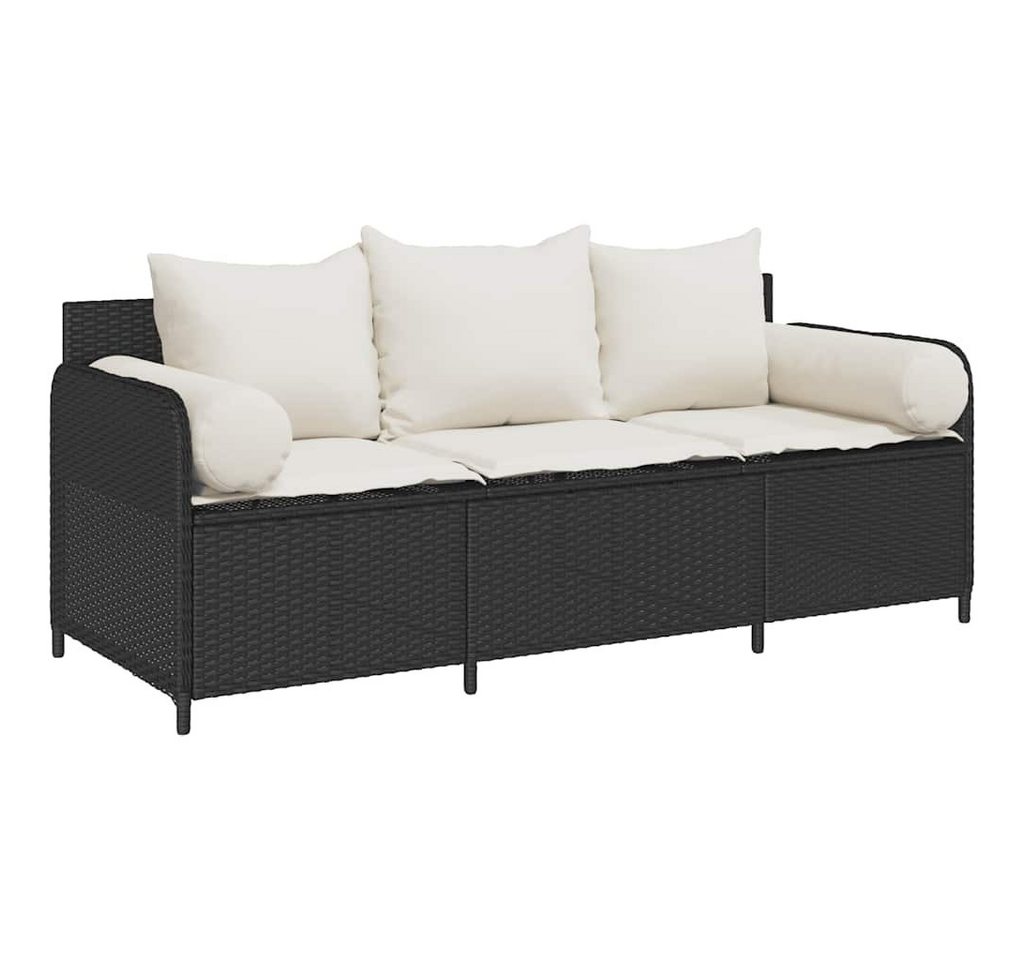 vidaXL Loungesofa Gartensofa mit Kissen 3-Sitzer Schwarz Poly Rattan, 1 Teile von vidaXL