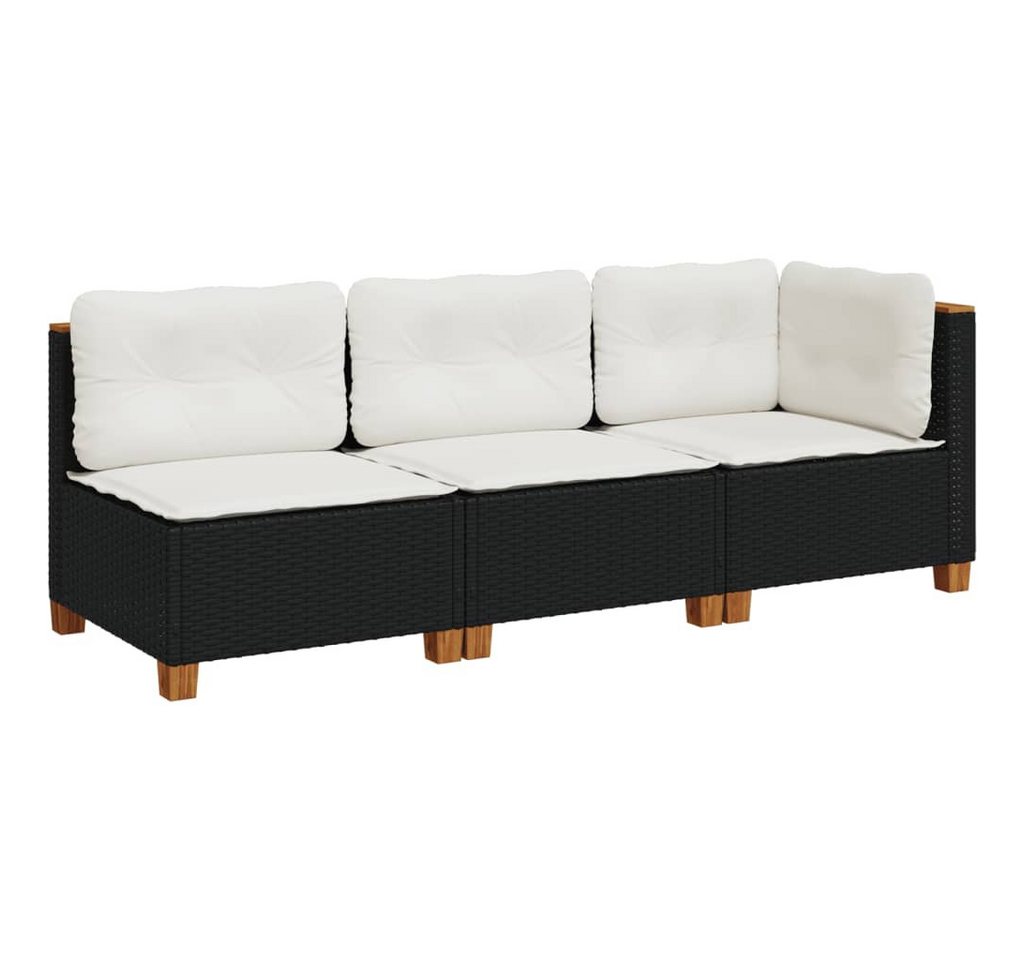 vidaXL Loungesofa Gartensofa mit Kissen 3-Sitzer Schwarz Poly Rattan, 3 Teile von vidaXL
