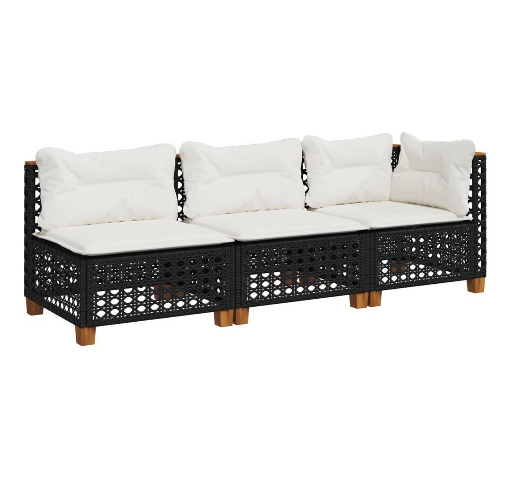 vidaXL Loungesofa Gartensofa mit Kissen 3-Sitzer Schwarz Poly Rattan, 3 Teile von vidaXL