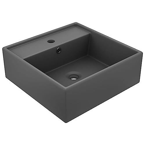 vidaXL Luxus Waschbecken Überlauf Waschtisch Aufsatzwaschbecken Waschplatz Handwaschbecken Aufsatzwaschtisch Quadratisch Matt Dunkelgrau 41x41cm Keramik vidaXL Luxus Waschbecken Überlauf Waschtisch Aufsatzwaschbecken Waschplatz Handwaschbecken Aufsatzwaschtisch Quadratisch Matt Dunkelgrau 41x41cm Keramik von vidaXL