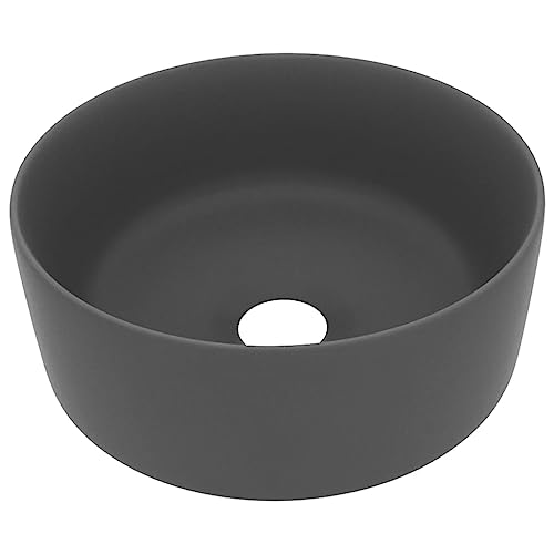 vidaXL Luxus Waschbecken mit Abflussloch Waschschale Waschtisch Aufsatzwaschbecken Waschplatz Handwaschbecken Rund Matt Dunkelgrau 40x15cm Keramik von vidaXL