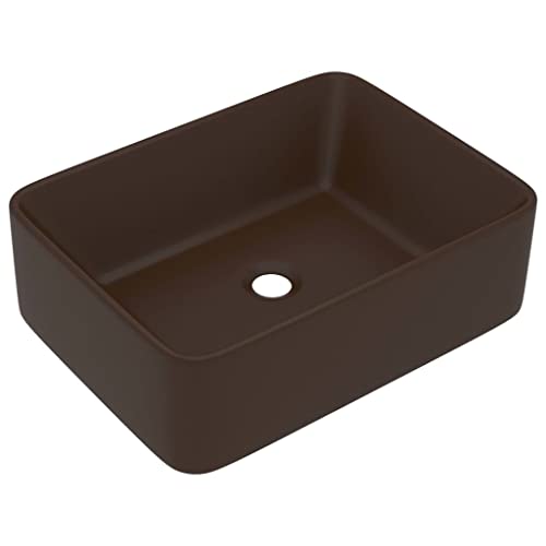 vidaXL Luxus Waschbecken mit Abflussloch Waschtisch Aufsatzwaschbecken Waschplatz Handwaschbecken Aufsatzwaschtisch Matt Dunkelbraun 41x30x12cm Keramik von vidaXL