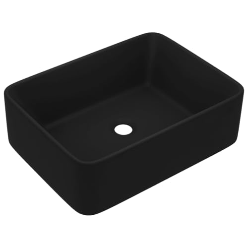 vidaXL Luxus Waschbecken mit Abflussloch Waschtisch Aufsatzwaschbecken Waschplatz Handwaschbecken Aufsatzwaschtisch Matt Schwarz 41x30x12cm Keramik von vidaXL