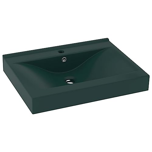 vidaXL Luxus Waschbecken mit Hahnloch Waschtisch Aufsatzwaschbecken Waschplatz Handwaschbecken Aufsatzwaschtisch Matt Dunkelgrün 60x46cm Keramik von vidaXL