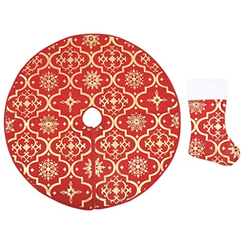 vidaXL Luxus Weihnachtsbaumdecke mit Socke Christbaumdecke Weihnachtsdeko Weihnachtsbaum Rock Decke Bodenmatte Tannenbaumdecke Rot 150cm Stoff von vidaXL