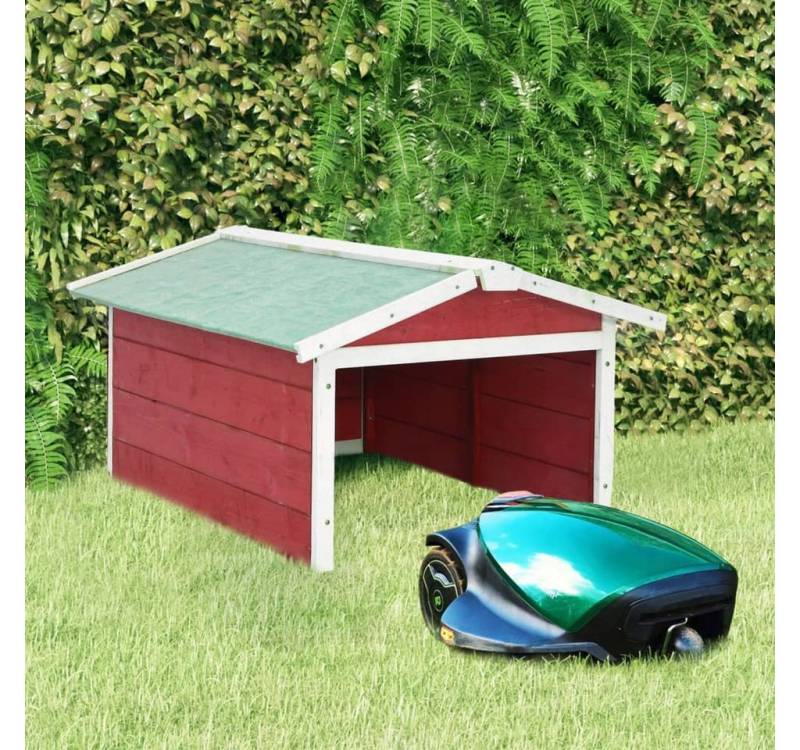 vidaXL Mähroboter-Garage, Roboter-Rasenmäher Garage 72x87x50 cm Rot Weiß Tannenholz von vidaXL